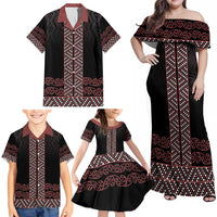 Maori Taniko Patterns Family Matching Off Shoulder Maxi Dress and Hawaiian Shirt Brown Niho Taniwha Mix Paatiki Motifs