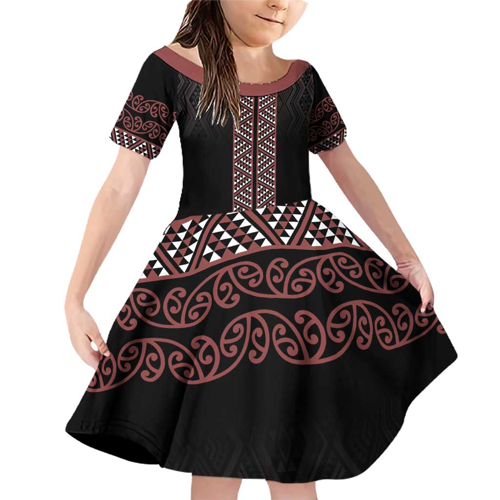 Maori Taniko Patterns Family Matching Off Shoulder Short Dress and Hawaiian Shirt Brown Niho Taniwha Mix Paatiki Motifs