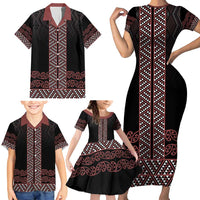Maori Taniko Patterns Family Matching Short Sleeve Bodycon Dress and Hawaiian Shirt Brown Niho Taniwha Mix Paatiki Motifs