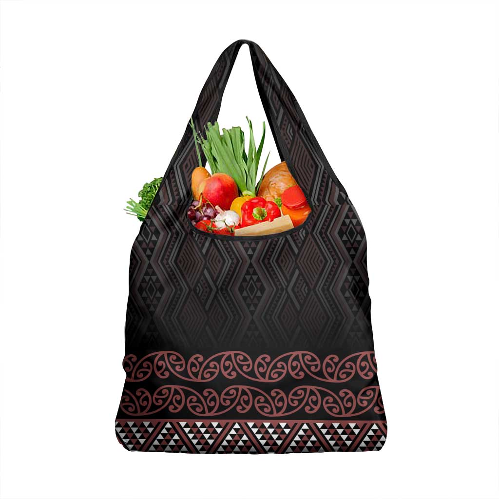 Maori Taniko Patterns Grocery Bag Brown Niho Taniwha Mix Paatiki Motifs