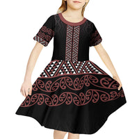 Maori Taniko Patterns Kid Short Sleeve Dress Brown Niho Taniwha Mix Paatiki Motifs