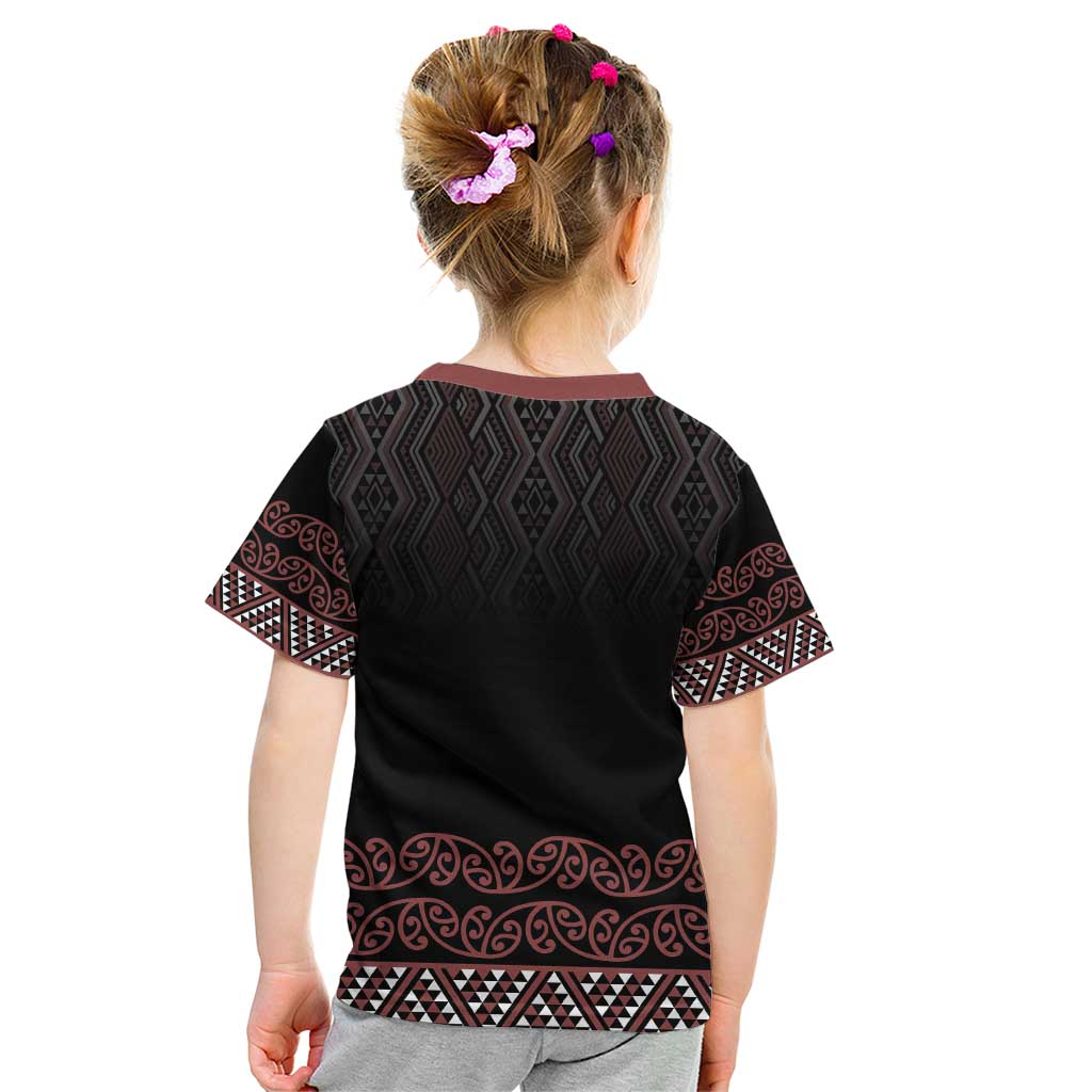 Maori Taniko Patterns Kid T Shirt Brown Niho Taniwha Mix Paatiki Motifs LT7 - Polynesian Pride