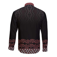 Maori Taniko Patterns Long Sleeve Button Shirt Brown Niho Taniwha Mix Paatiki Motifs