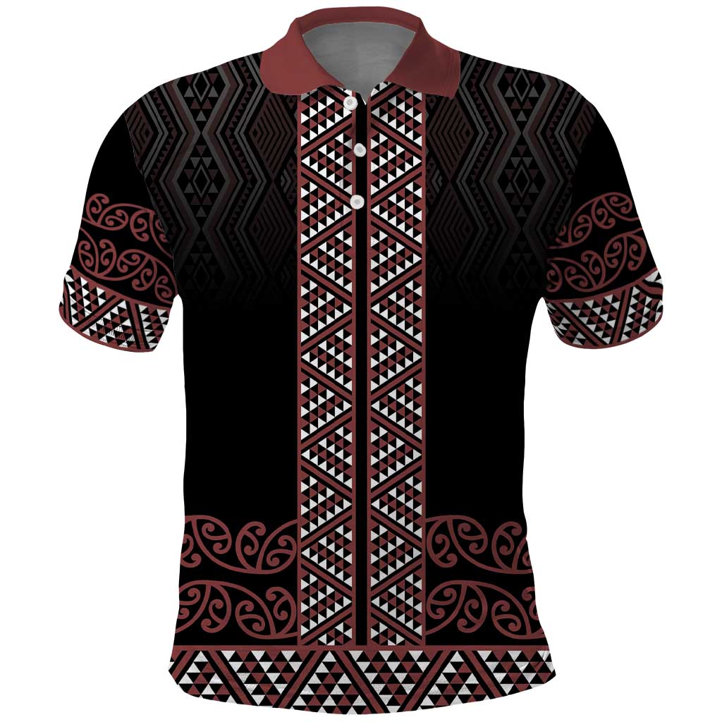 Maori Taniko Patterns Polo Shirt Brown Niho Taniwha Mix Paatiki Motifs