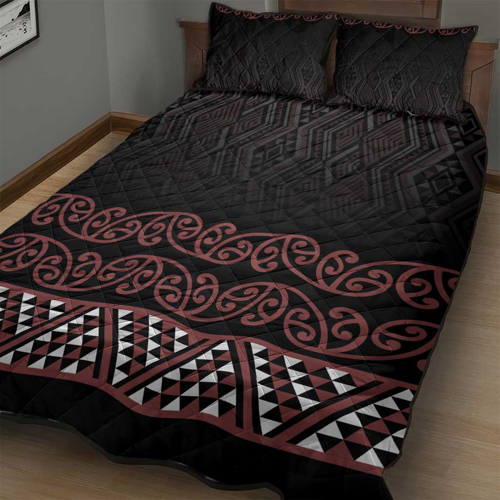 Maori Taniko Patterns Quilt Bed Set Brown Niho Taniwha Mix Paatiki Motifs