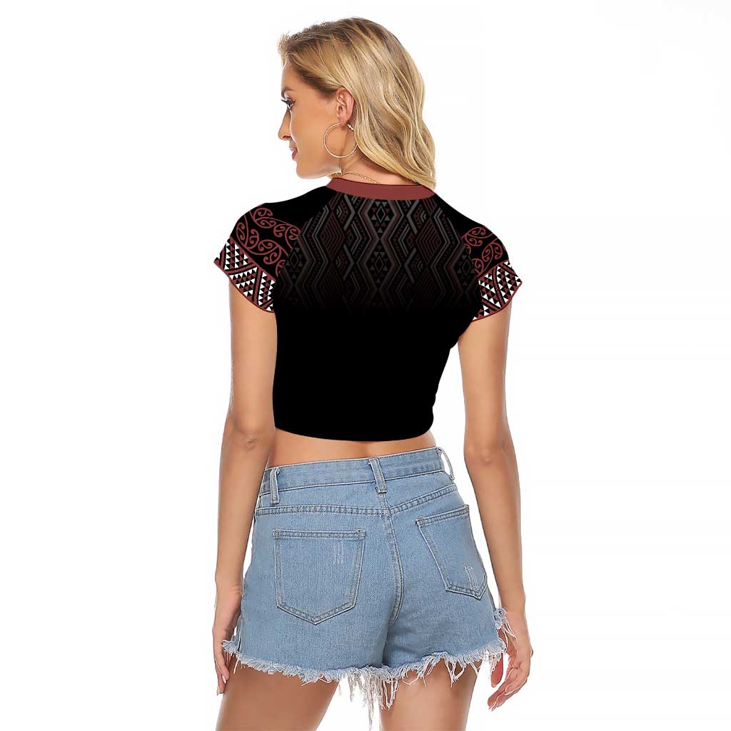 Maori Taniko Patterns Raglan Cropped T Shirt Brown Niho Taniwha Mix Paatiki Motifs