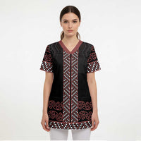 Maori Taniko Patterns Scrub Top Brown Niho Taniwha Mix Paatiki Motifs - Polynesian Pride