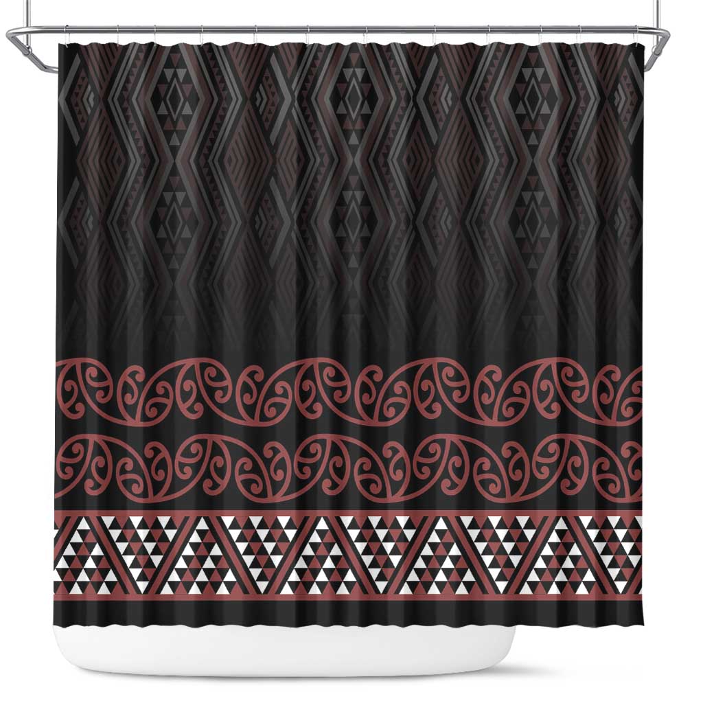 Maori Taniko Patterns Shower Curtain Brown Niho Taniwha Mix Paatiki Motifs