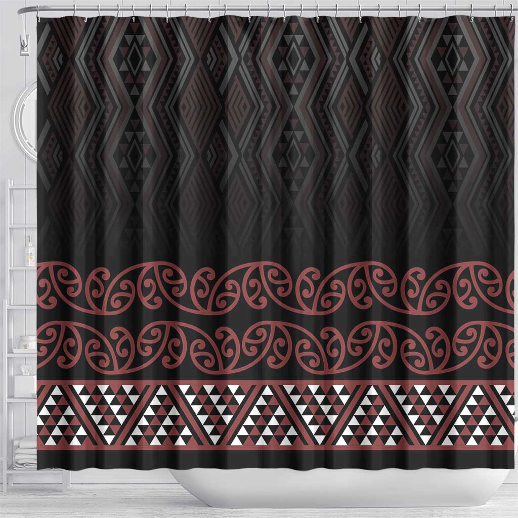 Maori Taniko Patterns Shower Curtain Brown Niho Taniwha Mix Paatiki Motifs