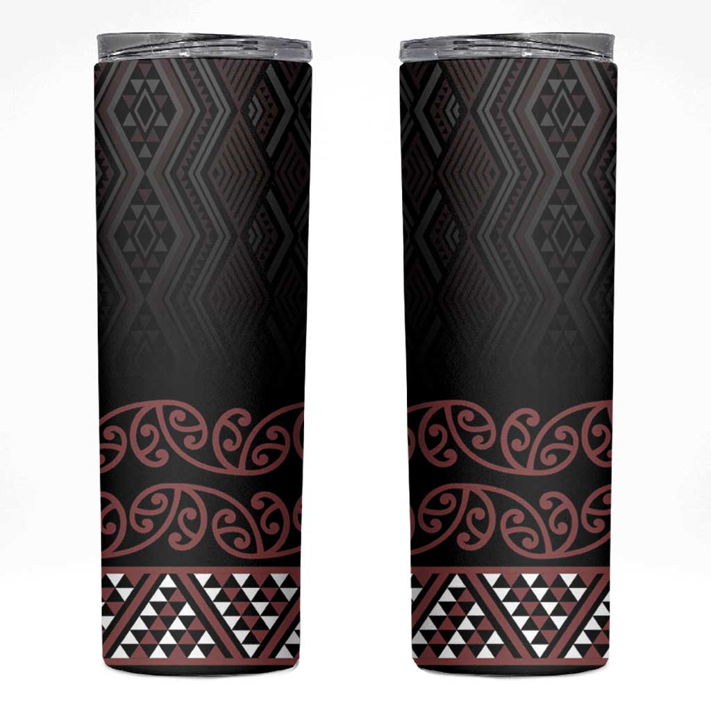 Maori Taniko Patterns Skinny Tumbler Brown Niho Taniwha Mix Paatiki Motifs