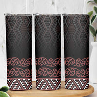 Maori Taniko Patterns Skinny Tumbler Brown Niho Taniwha Mix Paatiki Motifs
