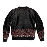 Maori Taniko Patterns Sleeve Zip Bomber Jacket Brown Niho Taniwha Mix Paatiki Motifs