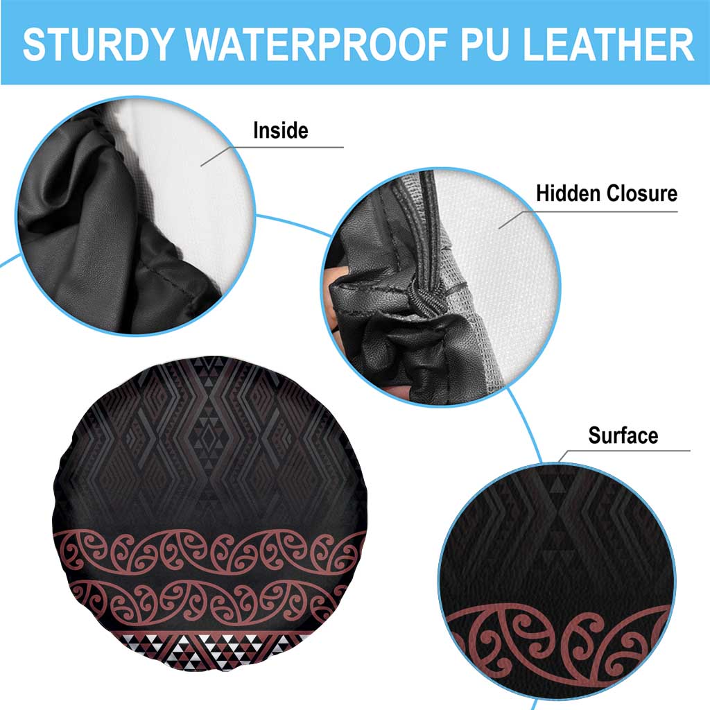 Maori Taniko Patterns Spare Tire Cover Brown Niho Taniwha Mix Paatiki Motifs