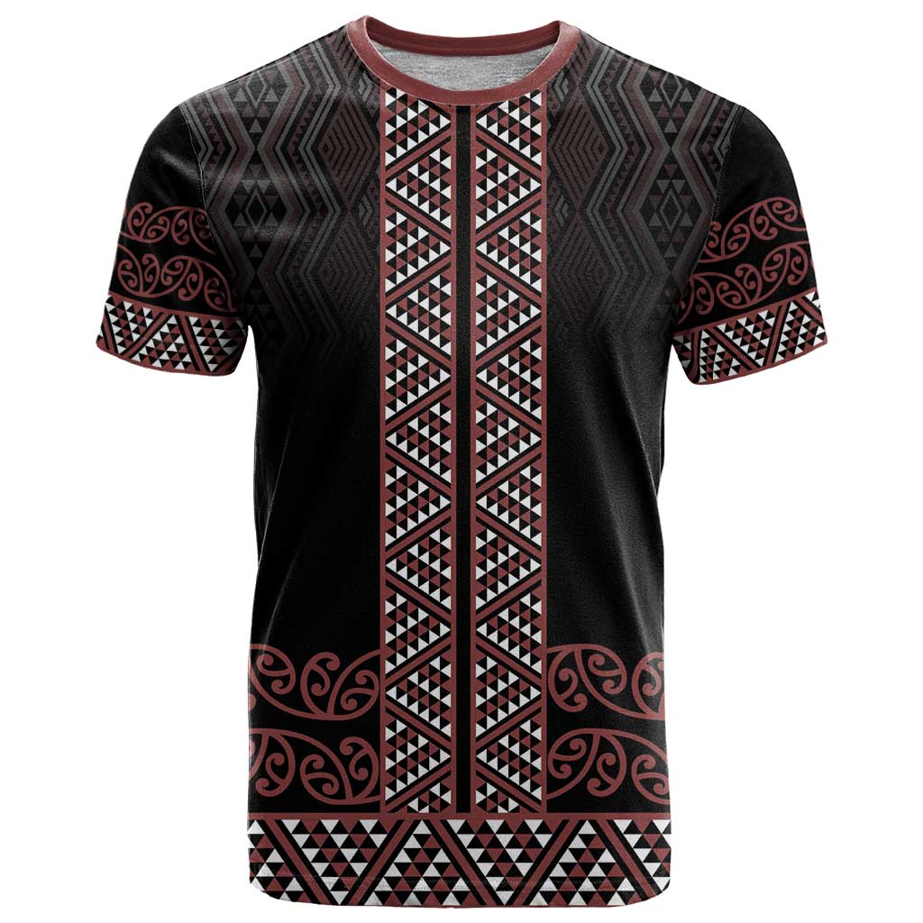 Maori Taniko Patterns T Shirt Brown Niho Taniwha Mix Paatiki Motifs