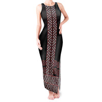 Maori Taniko Patterns Tank Maxi Dress Brown Niho Taniwha Mix Paatiki Motifs