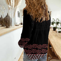 Maori Taniko Patterns Women Casual Shirt Brown Niho Taniwha Mix Paatiki Motifs LT7 - Polynesian Pride
