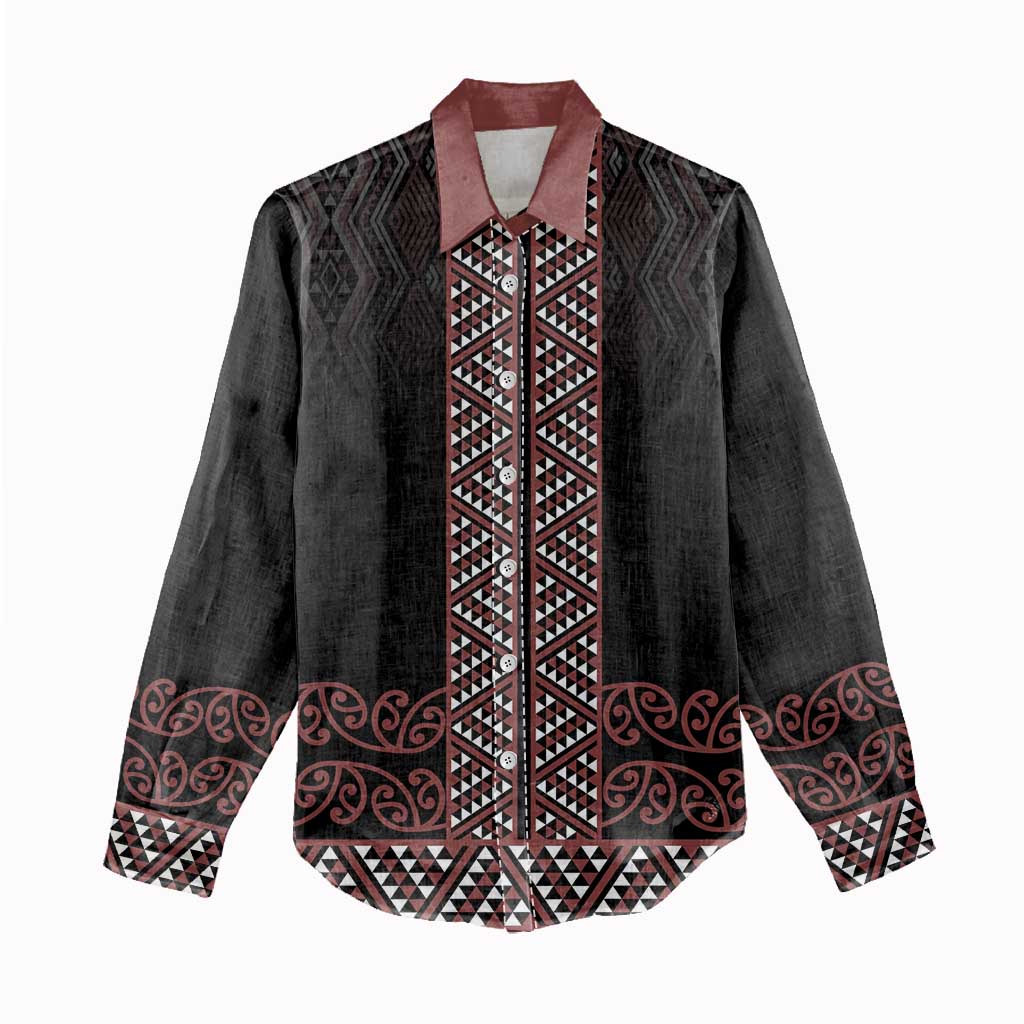 Maori Taniko Patterns Women Casual Shirt Brown Niho Taniwha Mix Paatiki Motifs LT7 - Polynesian Pride