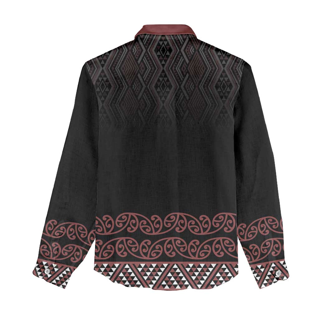 Maori Taniko Patterns Women Casual Shirt Brown Niho Taniwha Mix Paatiki Motifs LT7 - Polynesian Pride