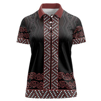 Maori Taniko Patterns Women Polo Shirt Brown Niho Taniwha Mix Paatiki Motifs