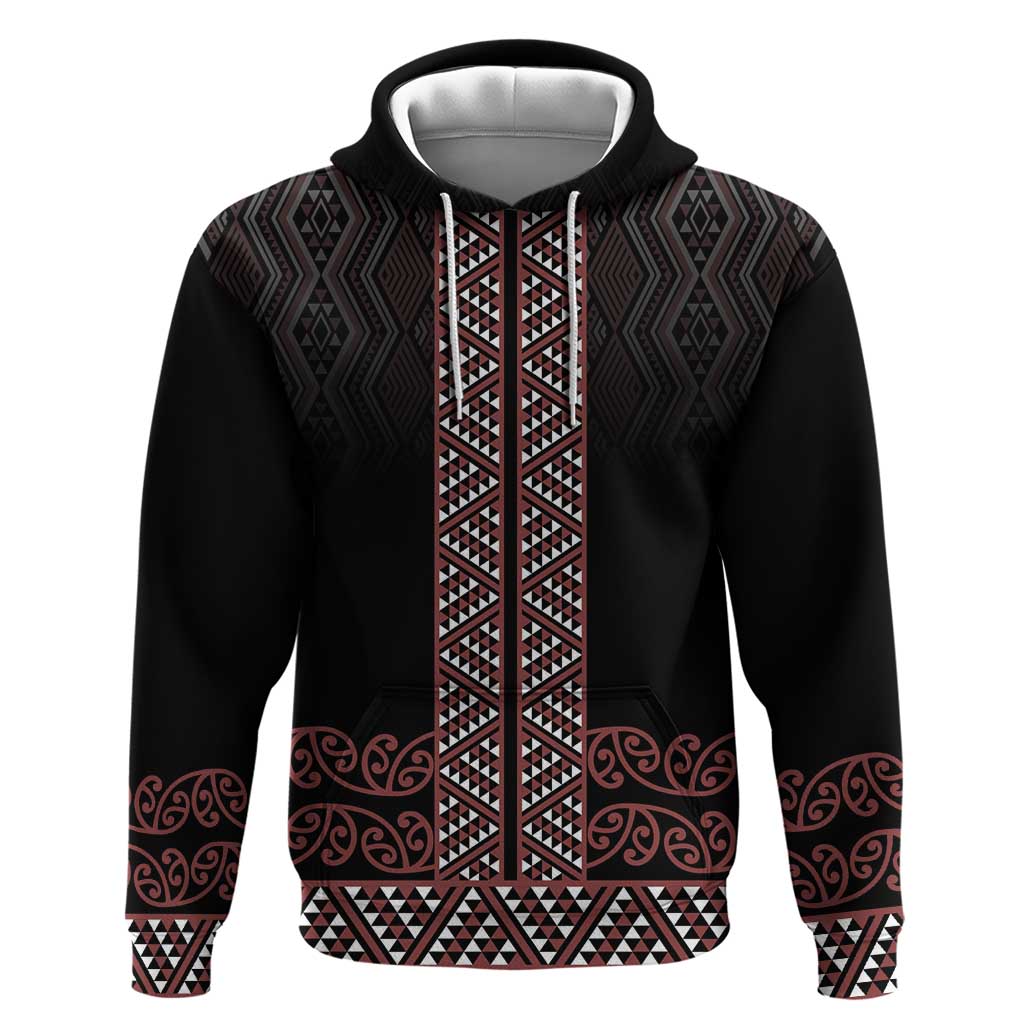 Maori Taniko Patterns Zip Hoodie Brown Niho Taniwha Mix Paatiki Motifs