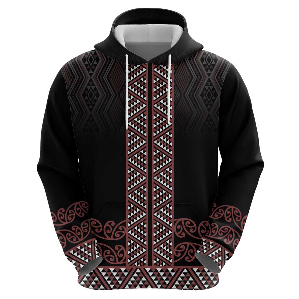Maori Taniko Patterns Zip Hoodie Brown Niho Taniwha Mix Paatiki Motifs