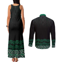 Maori Taniko Patterns Couples Matching Tank Maxi Dress and Long Sleeve Button Shirt Pounamu Niho Taniwha Mix Paatiki Motifs LT7 - Polynesian Pride