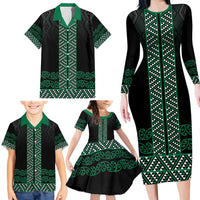 Maori Taniko Patterns Family Matching Long Sleeve Bodycon Dress and Hawaiian Shirt Pounamu Niho Taniwha Mix Paatiki Motifs