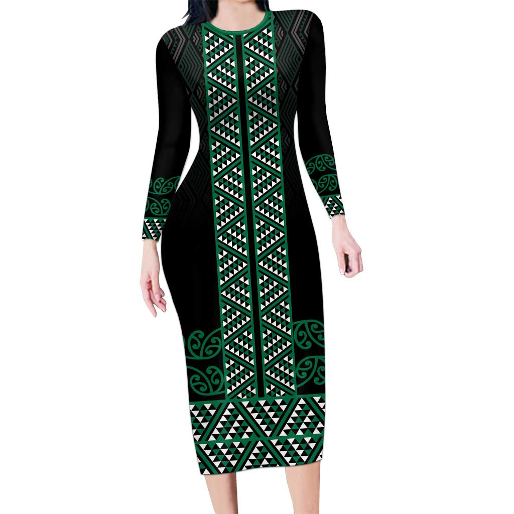 Maori Taniko Patterns Family Matching Long Sleeve Bodycon Dress and Hawaiian Shirt Pounamu Niho Taniwha Mix Paatiki Motifs