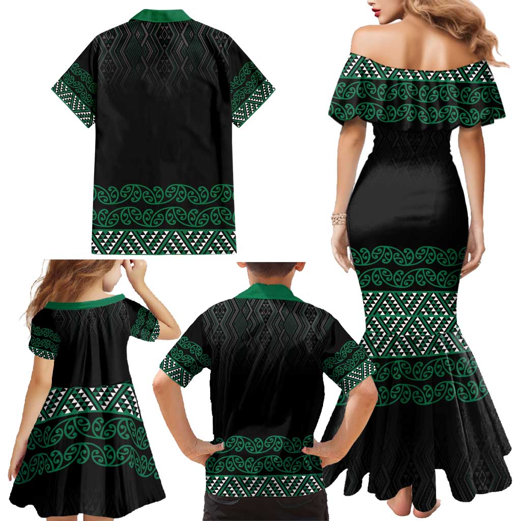 Maori Taniko Patterns Family Matching Mermaid Dress and Hawaiian Shirt Pounamu Niho Taniwha Mix Paatiki Motifs