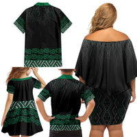 Maori Taniko Patterns Family Matching Off Shoulder Short Dress and Hawaiian Shirt Pounamu Niho Taniwha Mix Paatiki Motifs