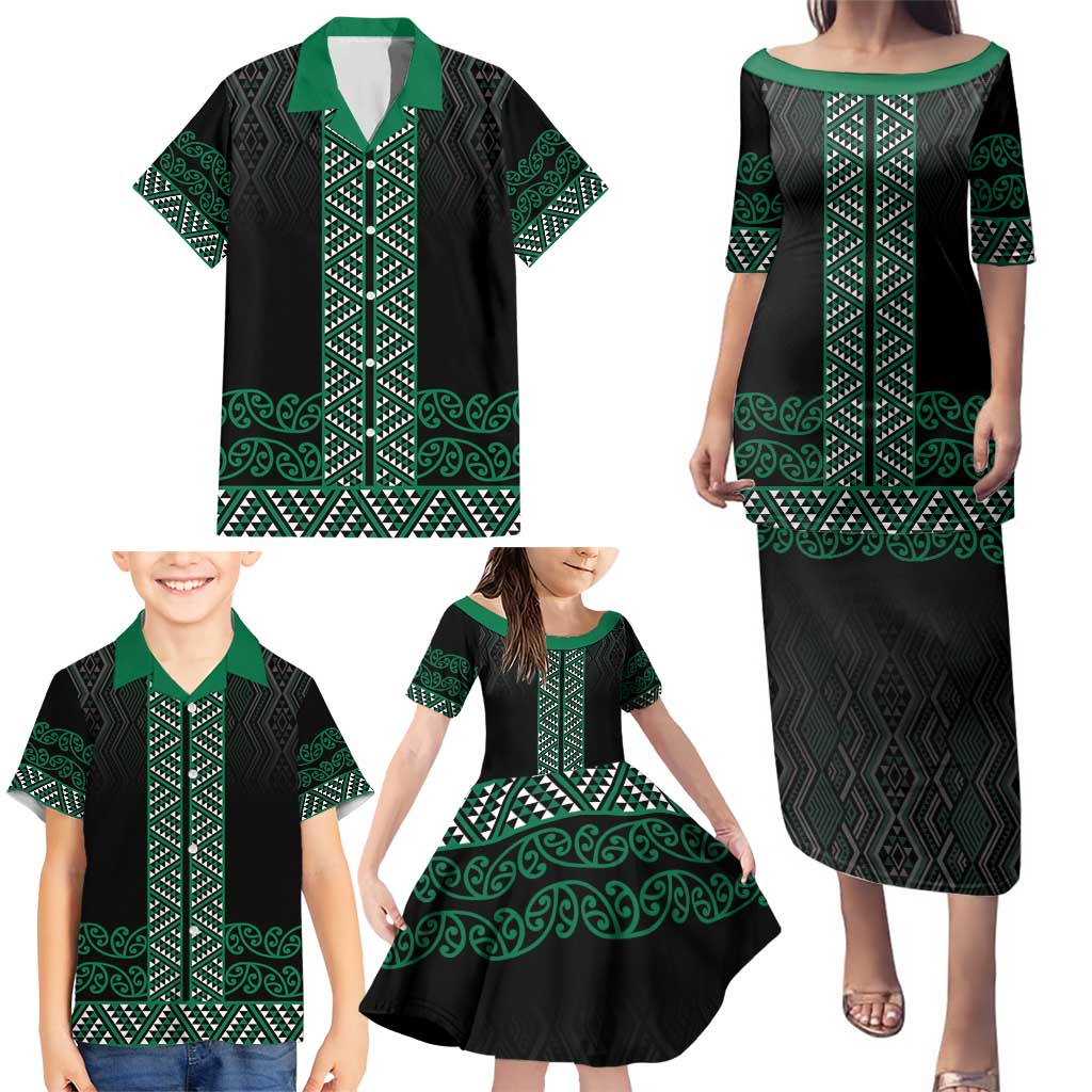 Maori Taniko Patterns Family Matching Puletasi and Hawaiian Shirt Pounamu Niho Taniwha Mix Paatiki Motifs
