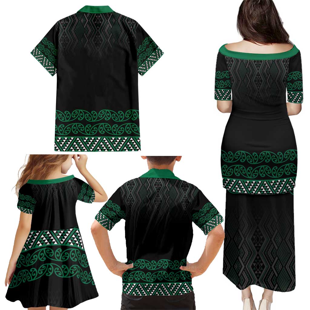 Maori Taniko Patterns Family Matching Puletasi and Hawaiian Shirt Pounamu Niho Taniwha Mix Paatiki Motifs