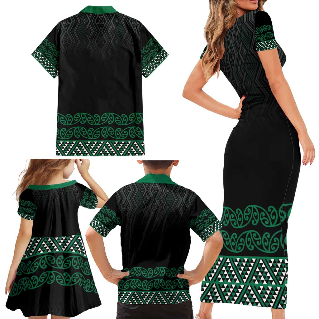 Maori Taniko Patterns Family Matching Short Sleeve Bodycon Dress and Hawaiian Shirt Pounamu Niho Taniwha Mix Paatiki Motifs
