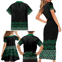 Maori Taniko Patterns Family Matching Short Sleeve Bodycon Dress and Hawaiian Shirt Pounamu Niho Taniwha Mix Paatiki Motifs