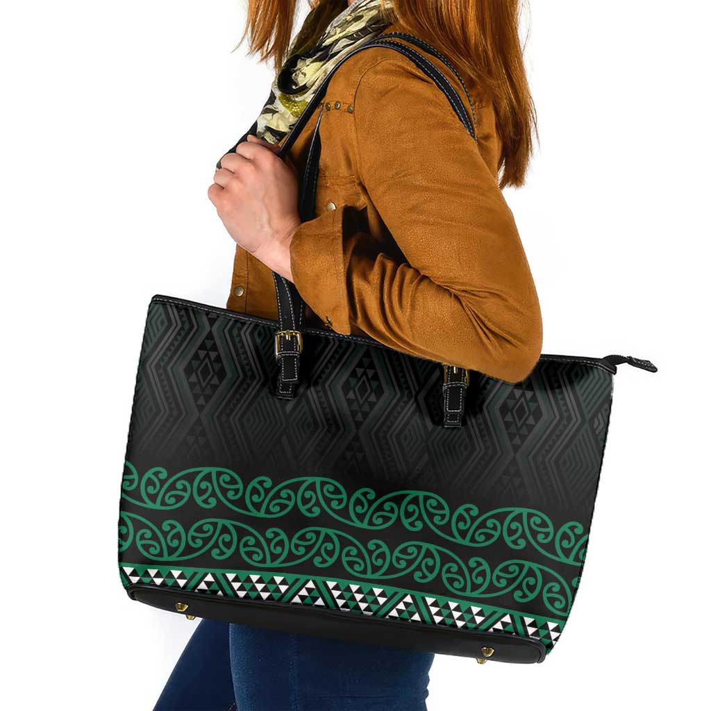 Maori Taniko Patterns Leather Tote Bag Pounamu Niho Taniwha Mix Paatiki Motifs