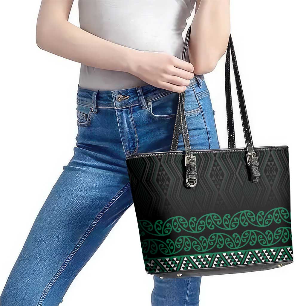 Maori Taniko Patterns Leather Tote Bag Pounamu Niho Taniwha Mix Paatiki Motifs