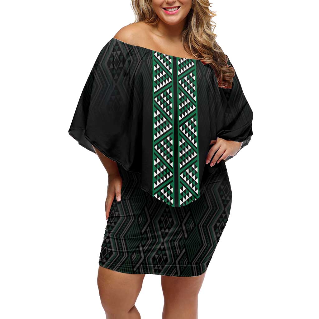 Maori Taniko Patterns Off Shoulder Short Dress Pounamu Niho Taniwha Mix Paatiki Motifs