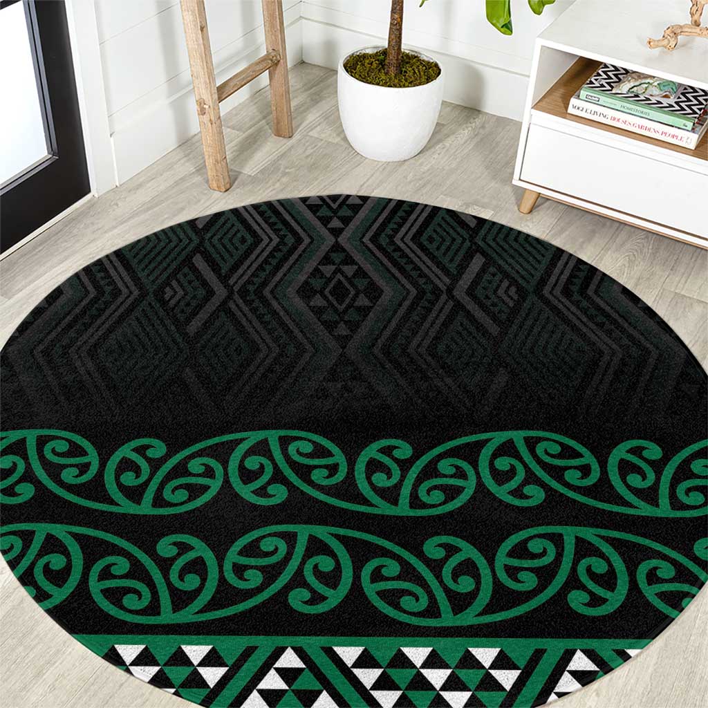 Maori Taniko Patterns Round Carpet Pounamu Niho Taniwha Mix Paatiki Motifs
