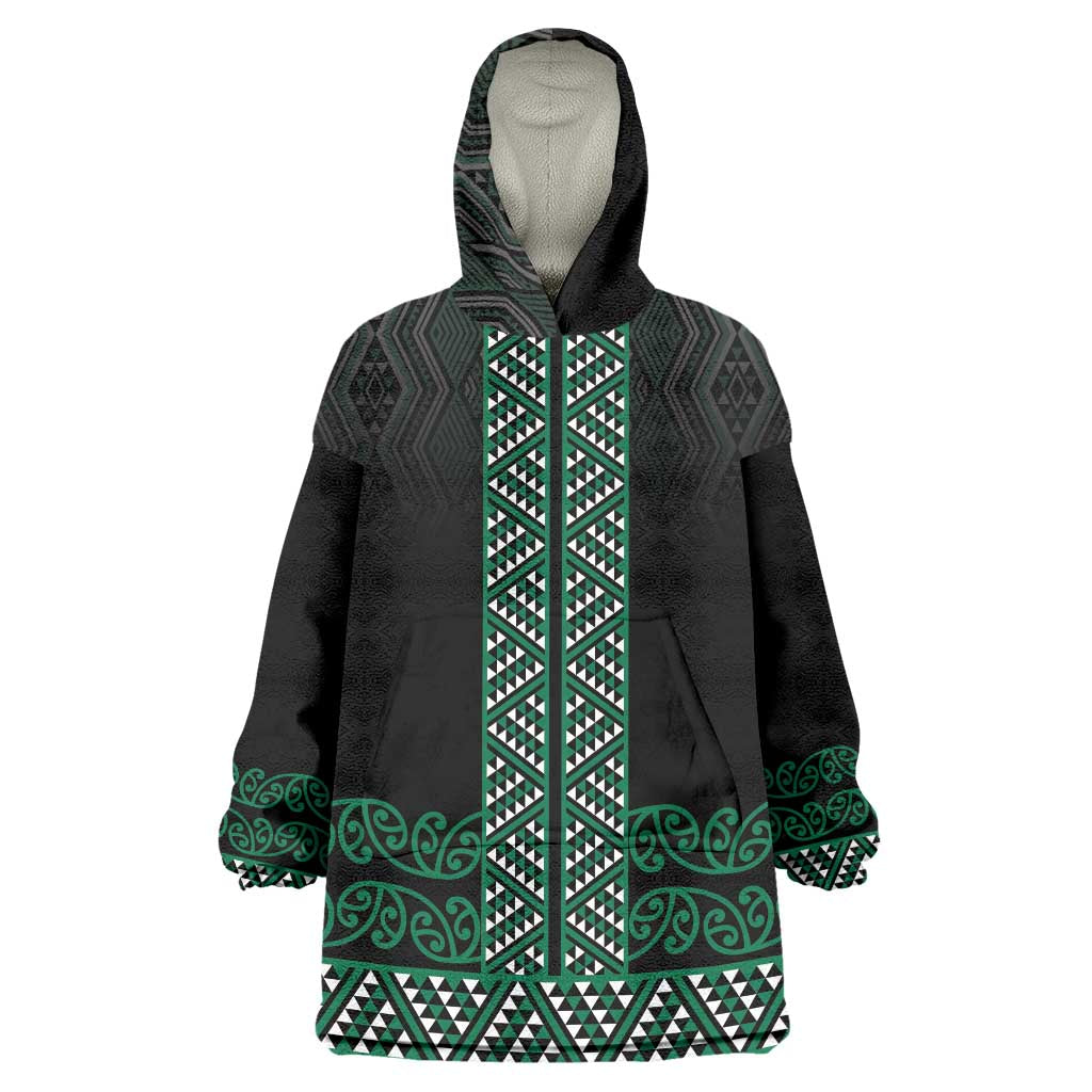 Maori Taniko Patterns Wearable Blanket Hoodie Pounamu Niho Taniwha Mix Paatiki Motifs
