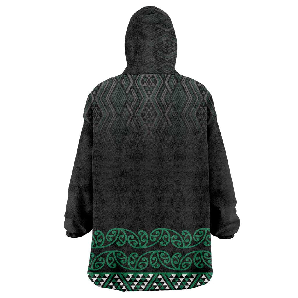 Maori Taniko Patterns Wearable Blanket Hoodie Pounamu Niho Taniwha Mix Paatiki Motifs