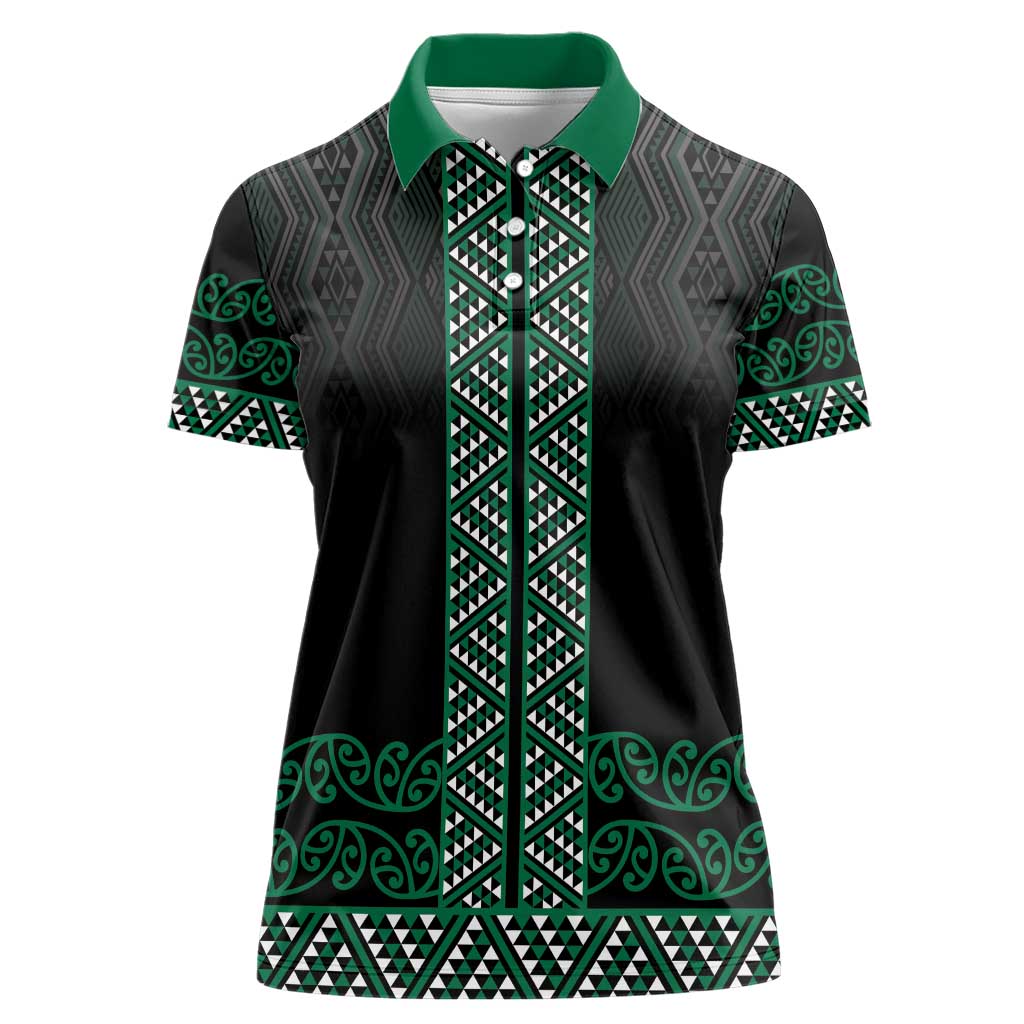 Maori Taniko Patterns Women Polo Shirt Pounamu Niho Taniwha Mix Paatiki Motifs
