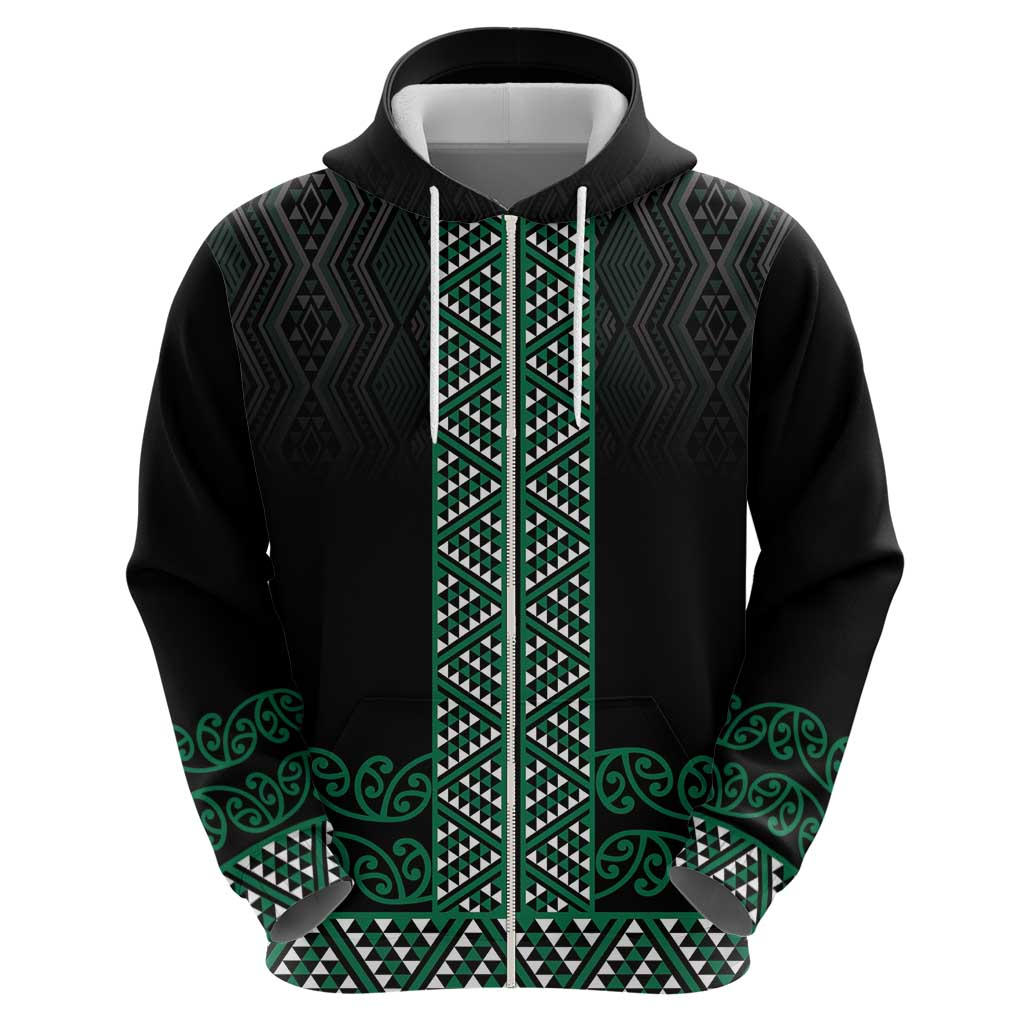 Maori Taniko Patterns Zip Hoodie Pounamu Niho Taniwha Mix Paatiki Motifs