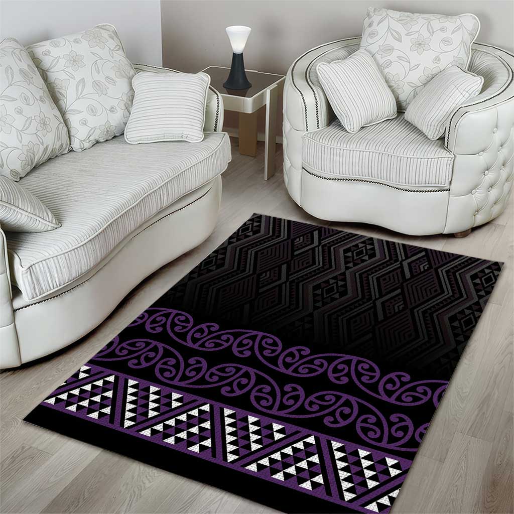 Maori Taniko Patterns Area Rug Purple Niho Taniwha Mix Paatiki Motifs