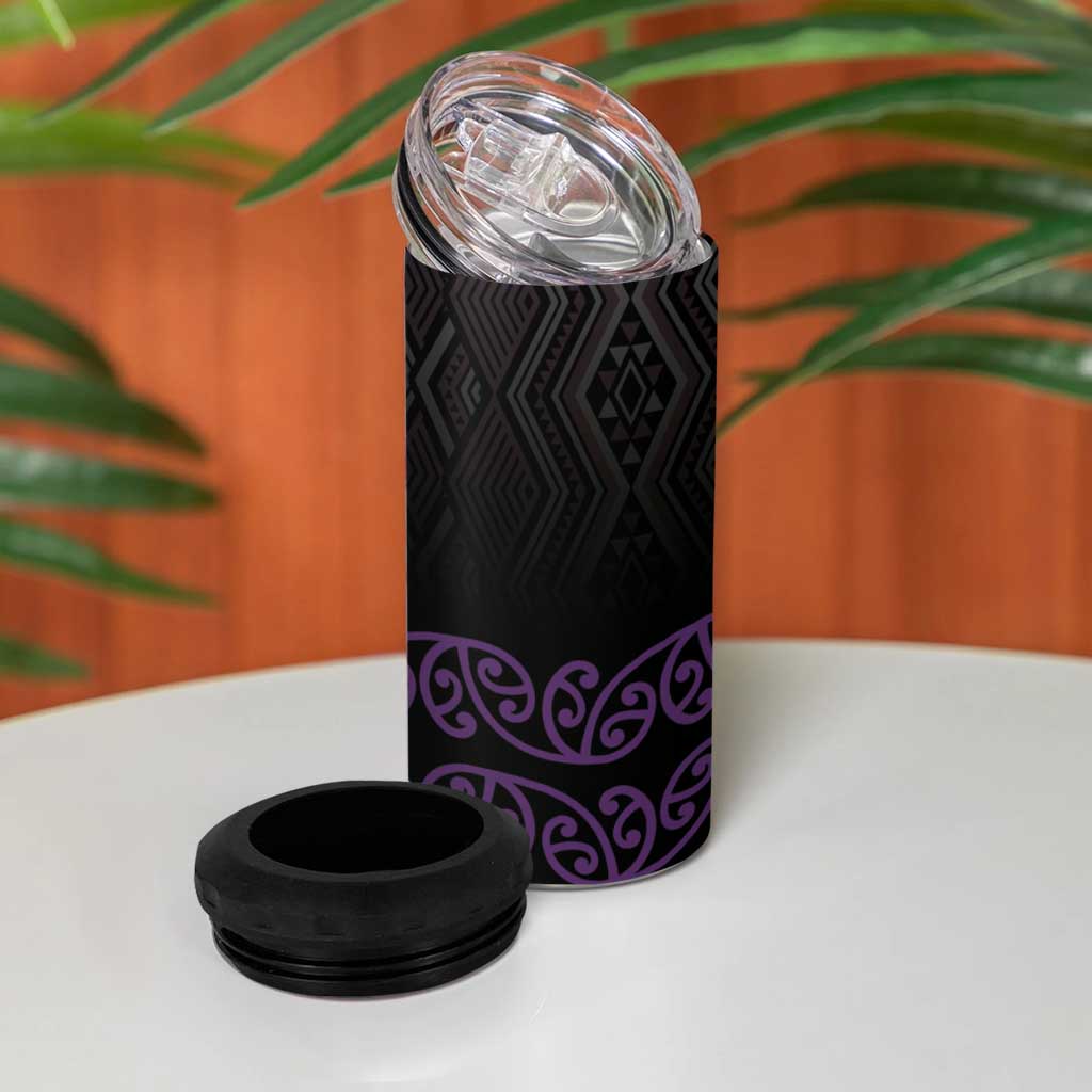 Maori Taniko Patterns 4 in 1 Can Cooler Tumbler Purple Niho Taniwha Mix Paatiki Motifs