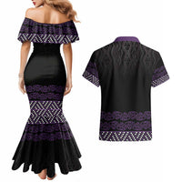 Maori Taniko Patterns Couples Matching Mermaid Dress and Hawaiian Shirt Purple Niho Taniwha Mix Paatiki Motifs LT7 - Polynesian Pride