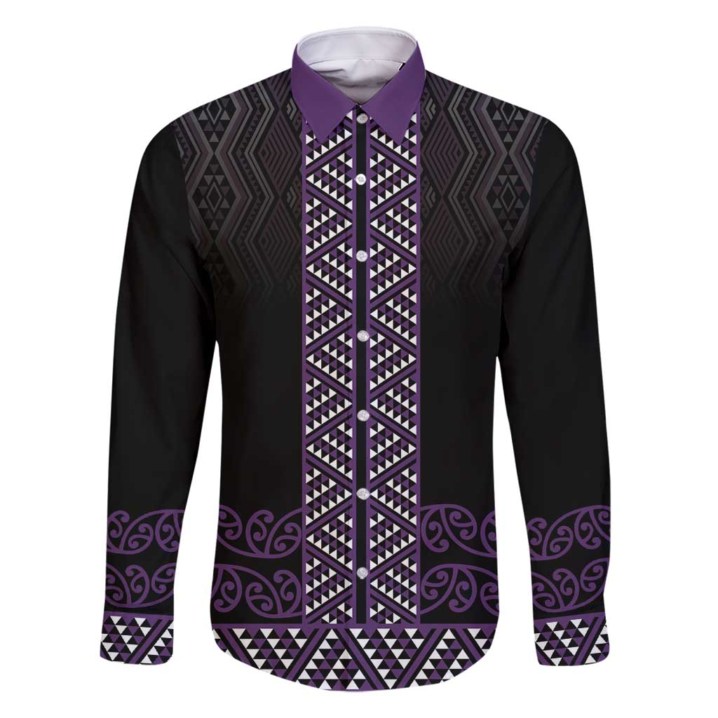 Maori Taniko Patterns Family Matching Long Sleeve Bodycon Dress and Hawaiian Shirt Purple Niho Taniwha Mix Paatiki Motifs