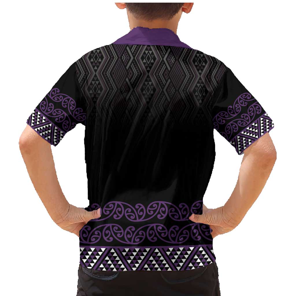 Maori Taniko Patterns Family Matching Mermaid Dress and Hawaiian Shirt Purple Niho Taniwha Mix Paatiki Motifs