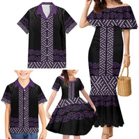 Maori Taniko Patterns Family Matching Mermaid Dress and Hawaiian Shirt Purple Niho Taniwha Mix Paatiki Motifs