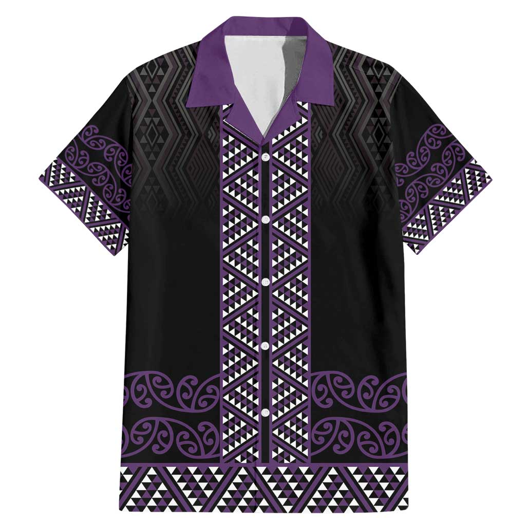 Maori Taniko Patterns Family Matching Mermaid Dress and Hawaiian Shirt Purple Niho Taniwha Mix Paatiki Motifs