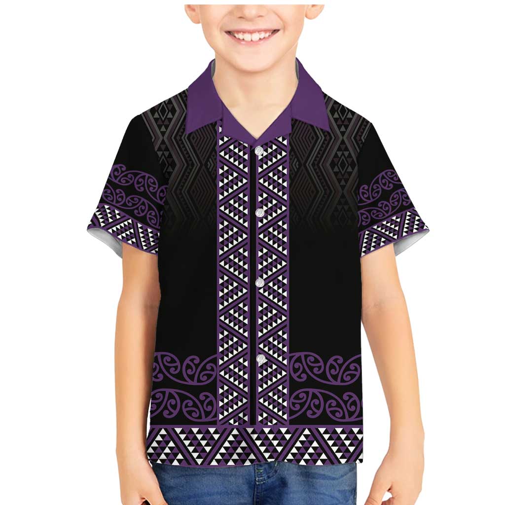 Maori Taniko Patterns Family Matching Mermaid Dress and Hawaiian Shirt Purple Niho Taniwha Mix Paatiki Motifs